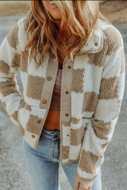 Checkered Snap Button Jacket