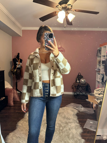 Checkered Snap Button Jacket