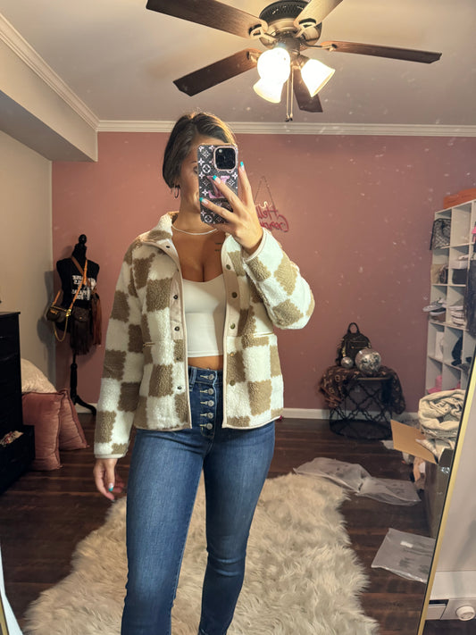 Checkered Snap Button Jacket